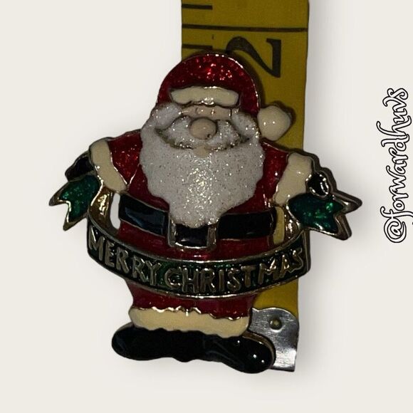 Vintage Santa Merry Christmas Metal & Enamel Brooch - Picture 8 of 11